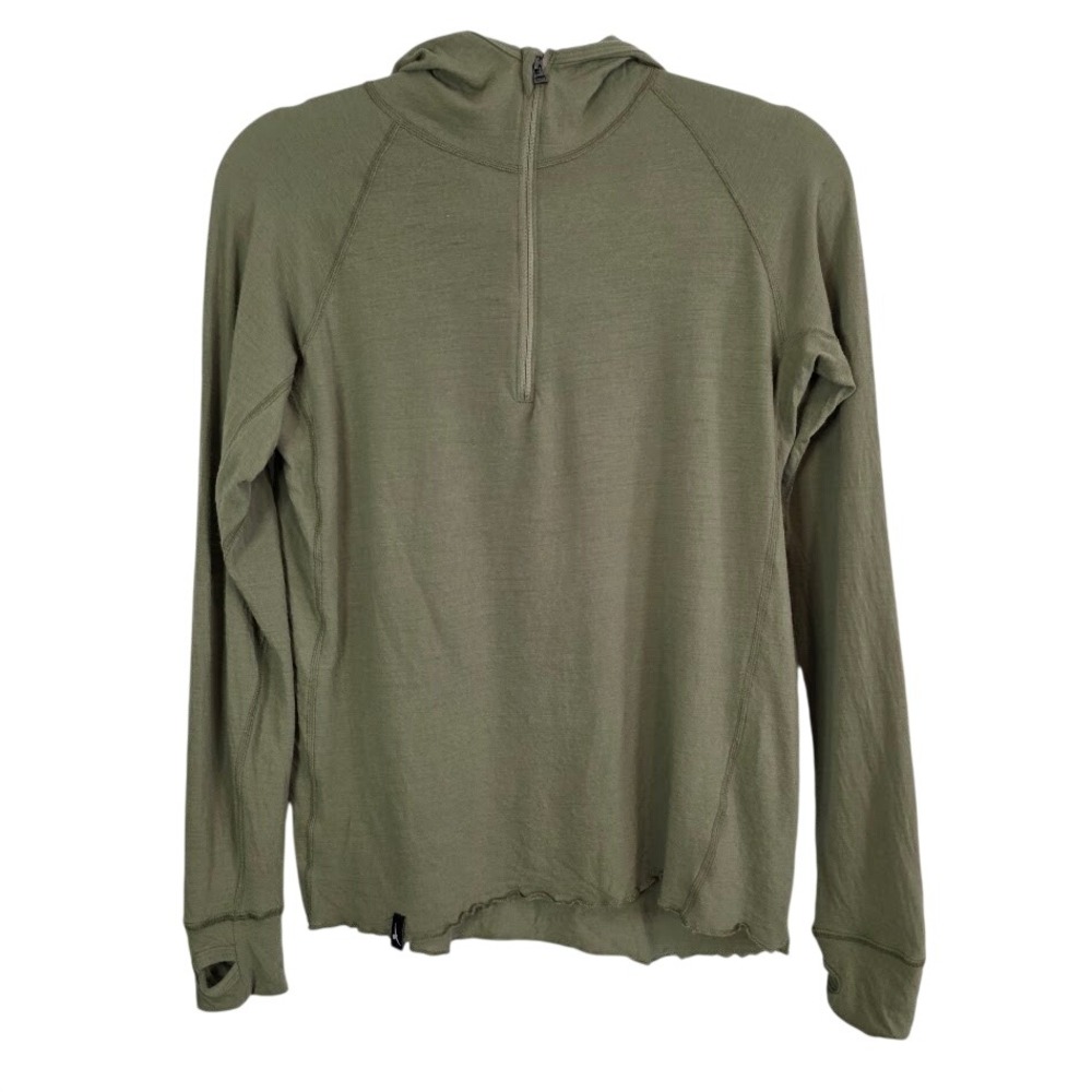 Duckworth Womens S 1/4 Zip Hoodie Olive Green 100% Rambouillet Merino Wool USA - Picture 2 of 11